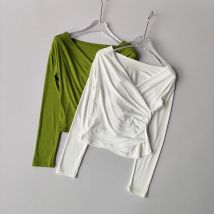 Langärmliges Yoga-Anzug-T-Shirt mit V-Ausschnitt zum Abnehmen und Laufen, Trainings-Fitnessanzug als äußerlich getragene Damenbekleidung