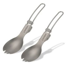 Lixada Spork pieghevole in titanio semilucido, posate leggere per cena all'aperto, per viaggi, campeggio, zaino in spalla