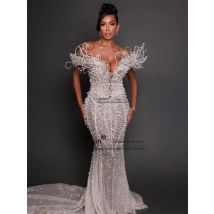 Luxus Strass Kristalle Meerjungfrau Prom Kleid Aso Ebi Afrikanische Hochzeit Robe De Soiree Angepasst Sexy Dubai Abend Party Kleid