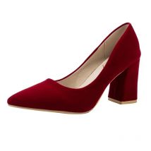 French Red Wedding Shoes for Women Spring Summer Autumn New Pointed Thick Heels Not Tiring Feet Bride Shoe Zapatillas De Mujer