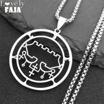 Collana Sigillo di Lucifero Cavo per Uomo Donna, Collana in Acciaio Inossidabile con Sigillo di Satana Belial, Gioielli Baphomet con Chiave Laser