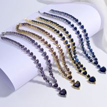 ZHUKOU Vergoldetes Messing mit luxuriösen Edelsteinen, Damen-Halskette, modisch, Party, Abend, Damenschmuck, Halskette: VL564