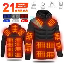 Giacca riscaldata da 21 aree Gilet caldo da uomo Giacca autoriscaldante USB Cappotto riscaldato da donna Sci Campeggio Escursionismo Abbigliamento invernale in cotone lavato