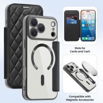 Für iPhone 17 16 15 Pro Max 17 Air 15 Plus Handyhülle, leichte Luxus-Mesh-Flip-PU-Leder mit magnetischer Aufladung, All-Inclusive-Hüllen