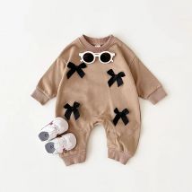 0-18m Baby Mädchen Kleidung Frühling Herbst Baby Baby Stram pler Bogen Pullover Knopf Overall Baumwolle Kleinkind Neugeborene Baby kleidung