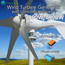 Turbina wiatrowa osiowa do użytku domowego, 3/5 łopat, 3000W 5000W 8000W, 12V 24V 48V, niska prędkość wiatru przy uruchamianiu, z kontrolerem.