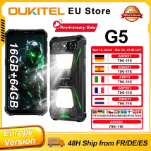 Oukitel G5 Android 14 Doppie luci da campeggio Smartphone robusto 4G 4 GB + 12 GB di espansione RAM 64 GB ROM 6300 mAh 13 MP 6.0 '' Cellulare HD