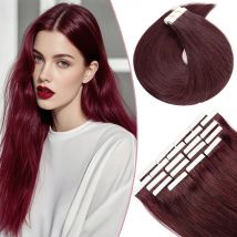 100 % Echthaar-Tape-in-Extensions in natürlicher Farbe # 99J Burgund PU Skin Weft Straight Seamless Tape In Haarverlängerungen Echthaar