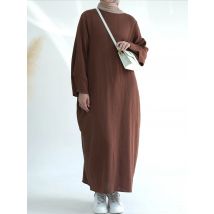 Abaya Dubai Türkei Muslim 100 % zerknitterte Baumwolle lose lange Kleid volle Ärmel Frauen islamische Kleidung Hijabi Kaftan Ramadan Gebet
