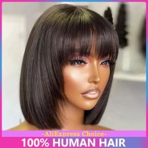 Kurze Bob-Perücke mit Pony, glattes Haar, Bob-Perücken, brasilianische Echthaar-Perücke, Remy, maschinell hergestellte Perücke für Frauen, Bob-Perücke