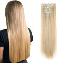 H & stra synthetische Perücke 6pcs 16 Clips 24 Zoll gerade volle Kopf unsichtbare Haar verlängerungen für Frauen