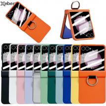 Luxus Matte Silikon Original Ring Halter Telefon Fall Für Samsung Galaxy Z Flip 7 6 5 Bildschirm Glas Film 2 in1 Stoßfest Abdeckung
