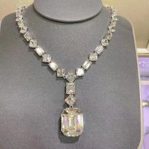 Vintage Lab Moissanit Diamant Halskette 100 % echtes 925 Sterling Silber Party Hochzeit Halsband Halskette für Frauen Anhänger Schmuck