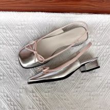 2025, Sommer-Damen-Wohnungen, silberne Bootsschuhe, quadratische Zehen, flache Schuhe zum Hineinschlüpfen für Damen, Ballerinas, bequeme Schleife, Damen-Sandalen