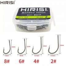 Hirisi 50pcs Carp Fishing Coating High Carbon Stainless Steel Barbed Hooks 8017 Fishing Hooks Accessories