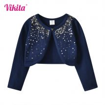 VIKITA Kinder Mädchen Mode Kleidung Kinder Pailletten Applizierte Strickjacke Pullover Mädchen Gestrickte Frühling Herbst Marineblau Pullover