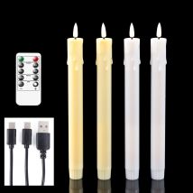 2 or 4 Pcs Flameless 10 Inch Remote LED New Year Decorative Taper Candles USB Charge,Warm White Plastic Rechargeable Candle Room