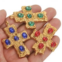 Ciondolo con ciondoli a croce grande in acciaio inossidabile da 2 pezzi per collane, orecchini, materiali per gioielli, materiali per la creazione di connettori, risultati fai da te