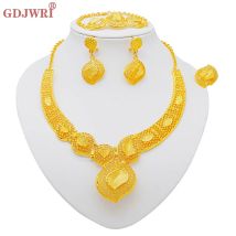GDJWRI Neues Luxus-Schmuckset mit Halskette und Ohrringen für Damen, goldfarben, Kupfer, elegant, afrikanisch, äthiopisch, Dubai, Hochzeit, Party, Geschenk