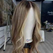 16-Zoll-Ombre-Braun-Blond-Lace-Front-Perücke, hochwertige synthetische Lace-Front-Perücke, Cosplay, täglicher Party-Einsatz, bereit zum Tragen, Wellen-Bob