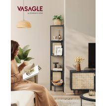 VASAGLE Eckregal mit 5 Ebenen, Bücherregal, Polyrattan-Seitenplatten, Standregal, Metallrahmen, für