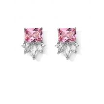 ZAKOL Shinny Pink Cubic Zirconia Stud Earrings for Women Square Crystal Earring Girls Party Daily Jewelry EP5448