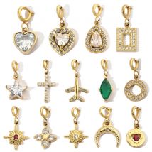 3 Teile/los Stern Herz Stein Edelstahl Diy Clip Auf Charms Frauen Flugzeug Kreuz Klee Armband Halskette Hummer Anhänger