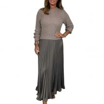 Herbst Winter Frauen Kleid Gestrickte Pullover Gefälschte Zwei-stück Falten Rock Patchwork Langarm Rundhals A-line Maxi Kleid