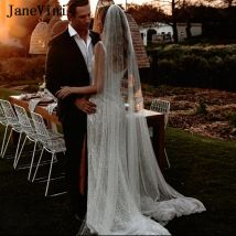 JaneVini Luxus-Perlen-Brautschleier, langer Hochzeitsschleier, Kathedralenperlen-Brautschleier mit Kamm, einlagig, zarte Tüll-Accessoires