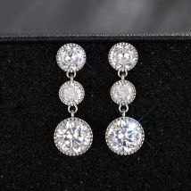 New 925 Silver Needle Jewelry Luxury Round 5A Zirconia Drop Earring Female Popular Brand of High-end Vintage Stud Earrings