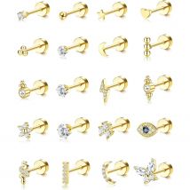 Bobisty 20PCS 20G Small Hypoallergenic Flat Back Stud Earrings Surgical Steel Cartilage Earrings Tiny Ball Heart Star Studs Set