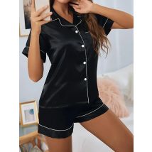 Pigiama da donna in raso Set lussuoso colletto rovesciato a maniche corte Top e pantaloncini con bottoni Indumenti da notte e pigiama per indumenti da notte estivi