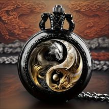Vintage coole Yin-Yang Dragon Quarz Taschenuhr exquisite Uhr mit Halskette Kette kreative Souvenir beste Geschenke für Männer Frauen