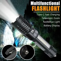 High Power Rechargeable LED Flashlight Long Range Strong Power Tactical Zoom Torch Outdoor Waterproof Camping Emergency Lantern