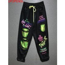 Frauen Frühling Und Sommer Persönlichkeit Farbe Pailletten Zerrissene Jeans Neue Kordelzug Lose Gerade Streetwear Denim Harem Hosen
