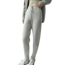 Autumn and winter new 25 women's 100% pure mink cashmere pants, slim fit and warm knit women's mink cashmere small leg pants