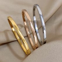Greatera Einfaches dünnes 4 mm breites Manschettenarmband aus Edelstahl, originelles Design, Roségold/Silberfarbe, Herren- und Damenarmreif, Geschenke, Neu