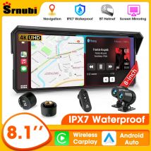 Srnubi 8,1-calowy ekran motocyklowy z bezprzewodowym CarPlay i Android Auto, obsługuje wodoodporność IP67, jednostka główna do akcesoriów motocyklowych