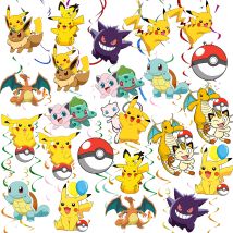 24 Pcs Pokemon Spiral Decoration Pokemon Party Hanging Decorations Pokemon Party Hanging Swirls for Pokemon Birthday Decorations