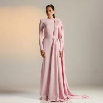 Rosa Abendkleid, A-Linie, O-Ausschnitt, lange Ärmel, elegante Hochzeitsgastkleider für Frauen, 2026, formelles Partykleid, individuell gestaltet