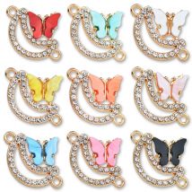 10Pcs New Colorful Rhinestone Moon Acrylic Butterfly Jewelry Connector for Lovers Bracelet Necklace DIY Handmade Charm Ornaments