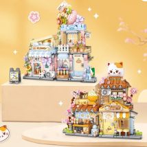 LOZ-4801 Klappbarer Street View Bär Takoyaki Holzhaus Blumenwerkstatt Gebäudehaus Modell Kinderbausteine Spielzeug