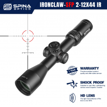 SPINA OPTICS IronClaw HD 2-12X44 IR 5-100m Zielfernrohr mit rotem Punkt und graviertem Glas-Retikel, für PCP, AR15, Gewehre 22LR, .223, 5.56 usw.