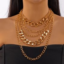 Vintage Punk Exaggerated Big Thick Cuban Link Chain Necklace For Women Gold Color Multilayer Hip Hop Choker Party Charm Jewelry