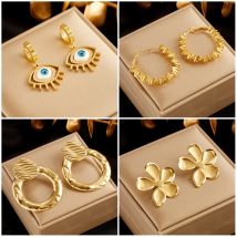 DIEYURO 316L Edelstahl Blume Runde Geometrische Blaue Augen Hoop Ohrringe Für Frauen Mode Mädchen Ohr Schnalle Schmuck Geschenke