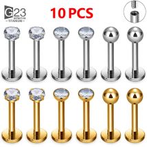 10Pcs ASTM F136 Titanium 2/3/4mm CZ Labret Stud 16G Tragus Helix Chrząstka Conch Flatback Earlobe Piercing Biżuteria do ciała