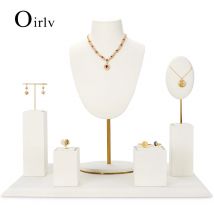 Oirlv Beige Mikrofaser-Schmuck-Display-Set mit Metall-Schmuck-Ausstellung, Ladenschrank für Halskette, Präsentation, Büste, Ohrringe, Armreif