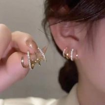 Koreanische Earing Klaue Ohr Haken Clip Ohrringe für Frauen Vier-Prong Kristall Gold Farbe Ohr Ohrringe Neue Mode Schmuck