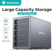 Yottamaster 5 Bay RAID External Hard Drive Enclosure 2.5" 3.5" SATA HDD SSD Enclosure RAID Mode Hard Drive Storage Support 80TB