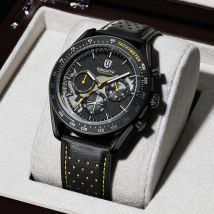 QINGXIYA Watch for Man Fashion Quartz Watch Leather Waterproof Luminous Skeleton Sport Chronograph Watches Mens Reloj Hombre